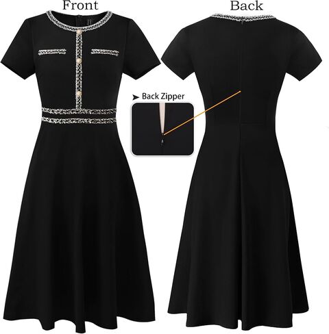 VFSHOW Womens Button Pockets Slim Wear to Work Office Business Party Patchwork A-Line Dress in Kuwait