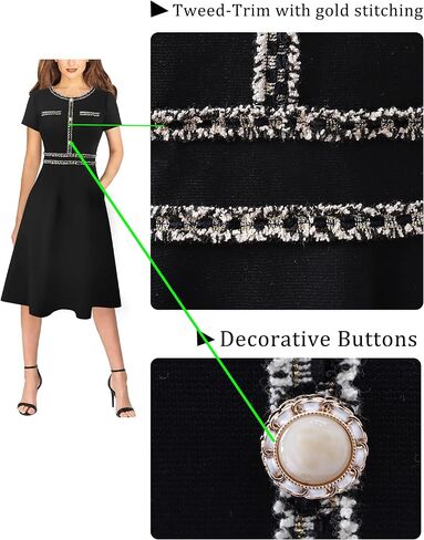 VFSHOW Womens Button Pockets Slim Wear to Work Office Business Party Patchwork A-Line Dress in Kuwait