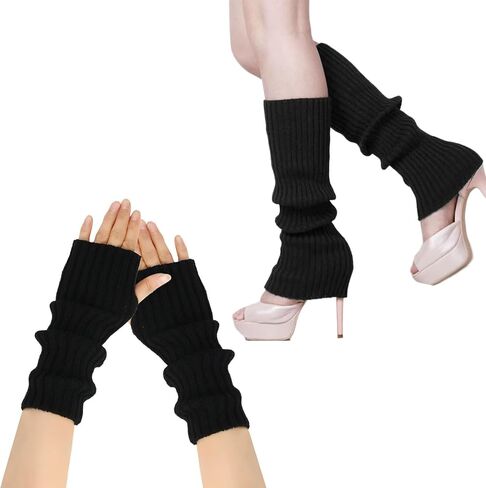 Leg Warmers Arm Warmers,Knitted Socks Gloves 80s Y2K Harajuku Accessory Kawaii Goth Gloves Socks in Kuwait
