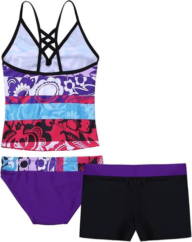 iEFiEL Big Girls Peace Signs Heart Print 2Pcs Tankini Swimwear Bathing Suit in Saudi Arabia