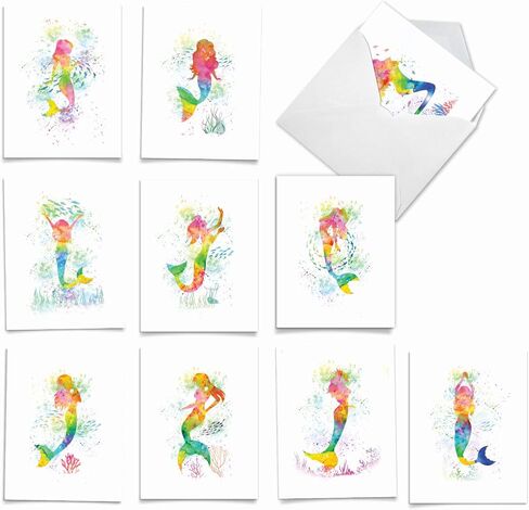 The Best Card Company - 10 Unique Blank Watercolor Animal Note Card Box Set 4 x 5 Inch + Envelopes (10 Unique Designs) Kids Greeting Cards, Camp Stationery, Funky Rainbow Wildlife M4948OCB-B1x10 in Kuwait