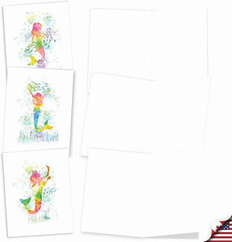 The Best Card Company - 10 Unique Blank Watercolor Animal Note Card Box Set 4 x 5 Inch + Envelopes (10 Unique Designs) Kids Greeting Cards, Camp Stationery, Funky Rainbow Wildlife M4948OCB-B1x10 in Kuwait