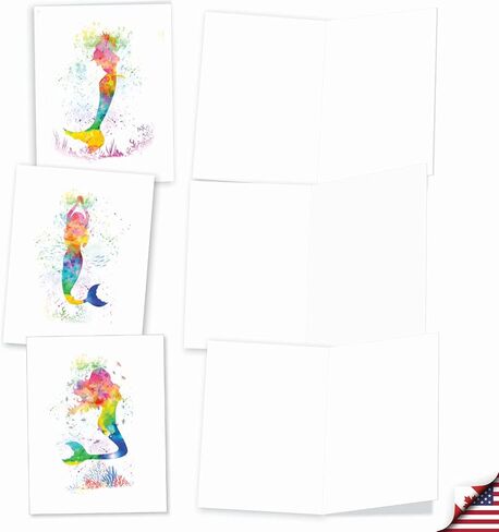 The Best Card Company - 10 Unique Blank Watercolor Animal Note Card Box Set 4 x 5 Inch + Envelopes (10 Unique Designs) Kids Greeting Cards, Camp Stationery, Funky Rainbow Wildlife M4948OCB-B1x10 in Kuwait