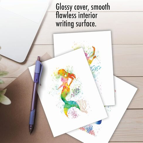 The Best Card Company - 10 Unique Blank Watercolor Animal Note Card Box Set 4 x 5 Inch + Envelopes (10 Unique Designs) Kids Greeting Cards, Camp Stationery, Funky Rainbow Wildlife M4948OCB-B1x10 in Kuwait