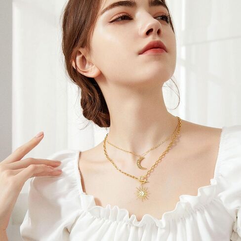 Doreenbeads 18K Gold Sun Moon Star Compass Netlace Netlace Chunky Toggle Paperclip Stain Necklace with Heart Daisy Bee Charms for Women Girls 20 Int in Kuwait