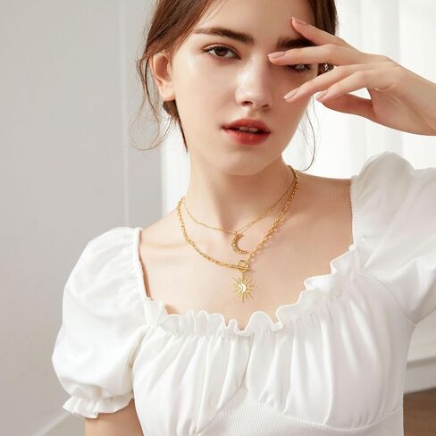 Doreenbeads 18K Gold Sun Moon Star Compass Netlace Netlace Chunky Toggle Paperclip Stain Necklace with Heart Daisy Bee Charms for Women Girls 20 Int in Kuwait
