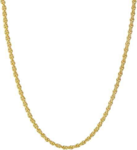 14K Real Solid Yellow Gold 1.6mm 2.1mm 2.6mm 3.1mm 4.1mm 5.1mm 6.1mm Rope Chain Necklace with Lobster Clasp for Men and Women in Saudi Arabia