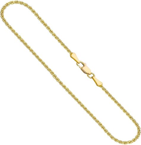 14K Real Solid Yellow Gold 1.6mm 2.1mm 2.6mm 3.1mm 4.1mm 5.1mm 6.1mm Rope Chain Necklace with Lobster Clasp for Men and Women in Saudi Arabia