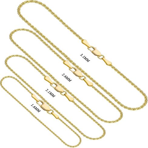 14K Real Solid Yellow Gold 1.6mm 2.1mm 2.6mm 3.1mm 4.1mm 5.1mm 6.1mm Rope Chain Necklace with Lobster Clasp for Men and Women in Saudi Arabia
