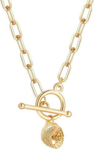 DoreenBeads 18K Gold Sun Moon Star Compass Pendant Necklace Chunky Toggle Paperclip Chain Necklace with Heart Daisy Bee Charms for Women Girls 20 Inches in Kuwait