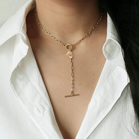 DoreenBeads 18K Gold Sun Moon Star Compass Pendant Necklace Chunky Toggle Paperclip Chain Necklace with Heart Daisy Bee Charms for Women Girls 20 Inches in Kuwait