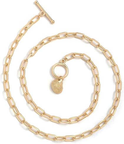 DoreenBeads 18K Gold Sun Moon Star Compass Pendant Necklace Chunky Toggle Paperclip Chain Necklace with Heart Daisy Bee Charms for Women Girls 20 Inches in Kuwait