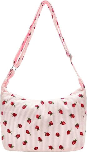 DOB SECHS Cute Hobo Bag for Women Corduroy Canvas Messenger Bag Crossbody Shoulder Purse Handbag Strawberry Printed in Saudi Arabia