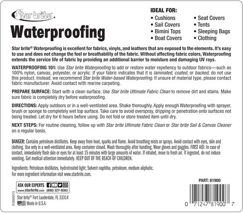 STAR BRITE Waterproofing Spray, Waterproofer + Stain Repellent + UV Protection for Boat Covers, Car Covers, Bimini Tops, Tents, Jackets, Backpacks, Boots, Awnings, Patio Covers & More in Kuwait