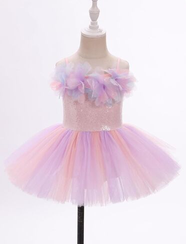 ODASDO Dance Leotard for Girls Toddler Kids Shiny Sequin Flower Camisole Dress Tutu Skirt Ballerina Dancewear in Kuwait
