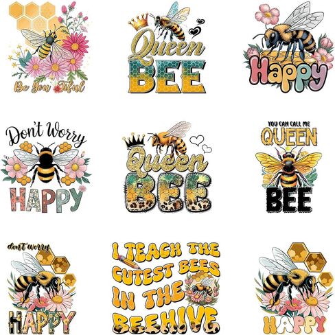 9pcs bee Queen Iron على شارات لتي شيرت DIY نقل الحرارة القابلة للغسل ملصقات الفينيل للملابس أغطية وسادة جينز in Kuwait