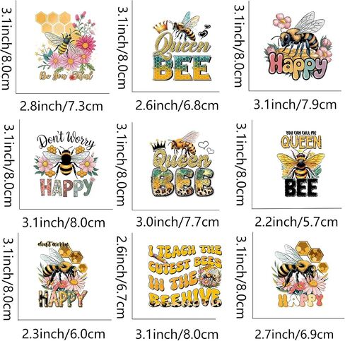 9pcs bee Queen Iron على شارات لتي شيرت DIY نقل الحرارة القابلة للغسل ملصقات الفينيل للملابس أغطية وسادة جينز in Kuwait