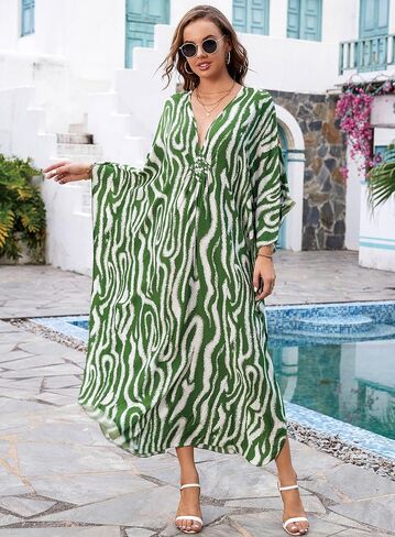 Kaftan Dresses for Women V-Neck Batwing Sleeves Swimsuit Beach Cover Ups Tie Dye Caftan Hawaiian Dress in Saudi Arabia