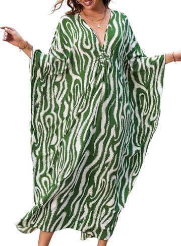 Kaftan Dresses for Women V-Neck Batwing Sleeves Swimsuit Beach Cover Ups Tie Dye Caftan Hawaiian Dress in Saudi Arabia