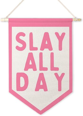 ArtisaEura Funny Slay All Day Wall Canvas Banners, Preppy Room Decor, Funny Aesthetic Hanging Display Pennant Banner Flags, Pink Girly Wall Decor for Girls Room Dorm Bedroom Apartment in Kuwait