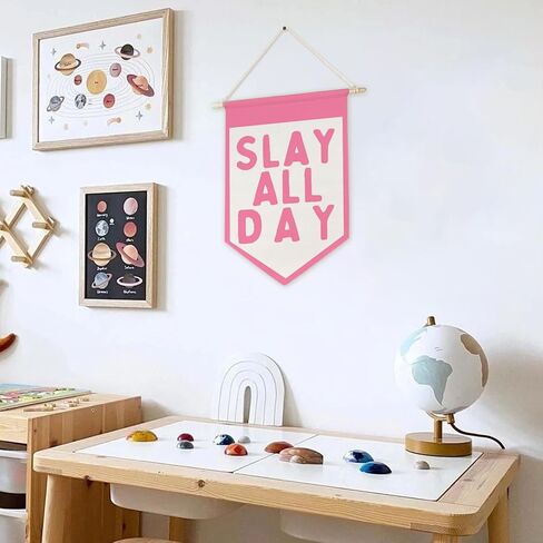 ArtisaEura Funny Slay All Day Wall Canvas Banners, Preppy Room Decor, Funny Aesthetic Hanging Display Pennant Banner Flags, Pink Girly Wall Decor for Girls Room Dorm Bedroom Apartment in Kuwait