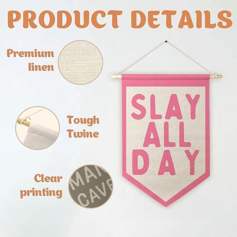 ArtisaEura Funny Slay All Day Wall Canvas Banners, Preppy Room Decor, Funny Aesthetic Hanging Display Pennant Banner Flags, Pink Girly Wall Decor for Girls Room Dorm Bedroom Apartment in Kuwait