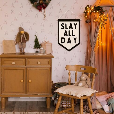 ArtisaEura Funny Slay All Day Wall Canvas Banners, Preppy Room Decor, Funny Aesthetic Hanging Display Pennant Banner Flags, Pink Girly Wall Decor for Girls Room Dorm Bedroom Apartment in Kuwait