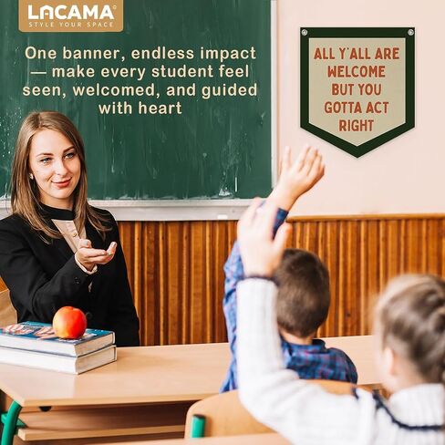 Classroom Wall College Dorm Decor, All Y'all Are Welcome But You Gotta Act Right Banner, Retro Wall Hanging Banner Pennant Flag for Bedroom Kids Room Playroom Decor in Kuwait
