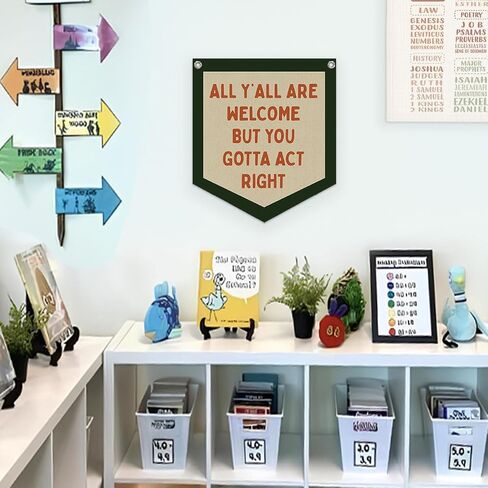 Classroom Wall College Dorm Decor, All Y'all Are Welcome But You Gotta Act Right Banner, Retro Wall Hanging Banner Pennant Flag for Bedroom Kids Room Playroom Decor in Kuwait