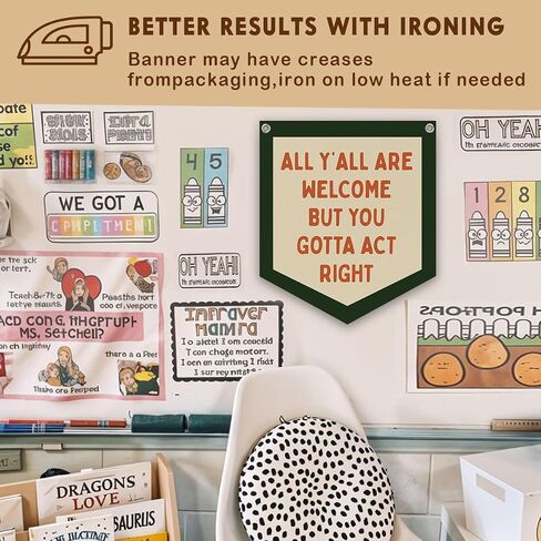 Classroom Wall College Dorm Decor, All Y'all Are Welcome But You Gotta Act Right Banner, Retro Wall Hanging Banner Pennant Flag for Bedroom Kids Room Playroom Decor in Kuwait