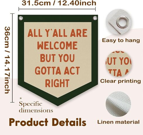 Classroom Wall College Dorm Decor, All Y'all Are Welcome But You Gotta Act Right Banner, Retro Wall Hanging Banner Pennant Flag for Bedroom Kids Room Playroom Decor in Kuwait