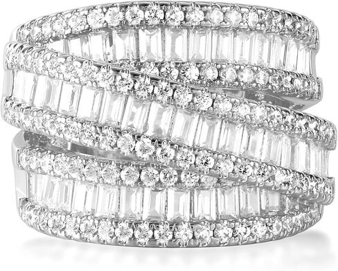MDFUN 18K الذهب الأبيض/الذهب الأصفر مطلي الهالة الخاتم الزفاف الأبدية للنساء ، 3 صفوف Emerald قطع Zirconia Rings بيان البيان الحجم 5-10 in Kuwait