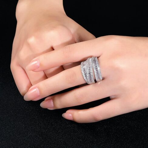 MDFUN 18K الذهب الأبيض/الذهب الأصفر مطلي الهالة الخاتم الزفاف الأبدية للنساء ، 3 صفوف Emerald قطع Zirconia Rings بيان البيان الحجم 5-10 in Kuwait