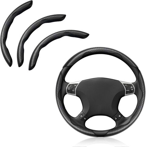 Pincuttee Carbon Fiber Steering Wheel Cover - 3PC Universal Non Slip Steering Wheel Protector, Matte Black in Kuwait