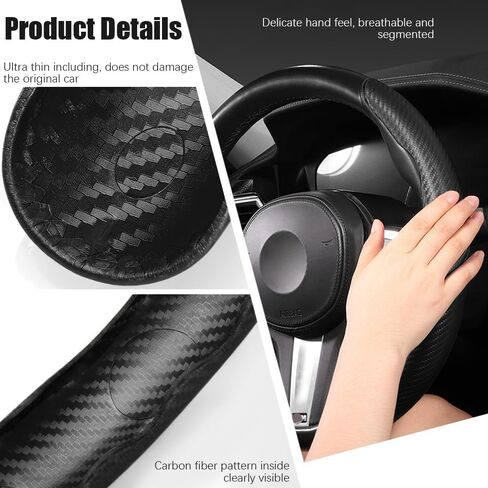 Pincuttee Carbon Fiber Steering Wheel Cover - 3PC Universal Non Slip Steering Wheel Protector, Matte Black in Kuwait