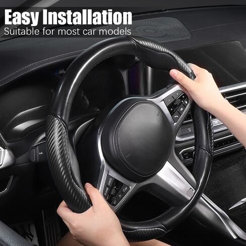 Pincuttee Carbon Fiber Steering Wheel Cover - 3PC Universal Non Slip Steering Wheel Protector, Matte Black in Kuwait