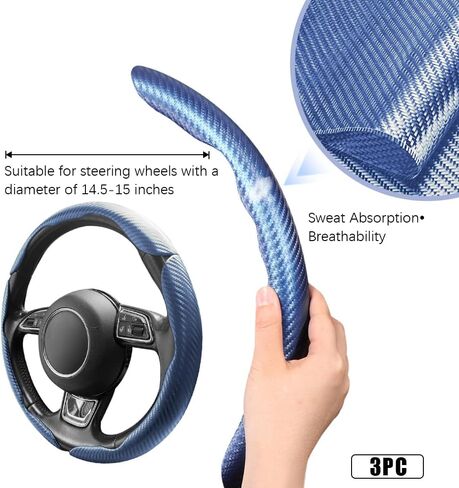 Pincuttee Carbon Fiber Steering Wheel Cover - 3PC Universal Non Slip Steering Wheel Protector, Matte Black in Kuwait