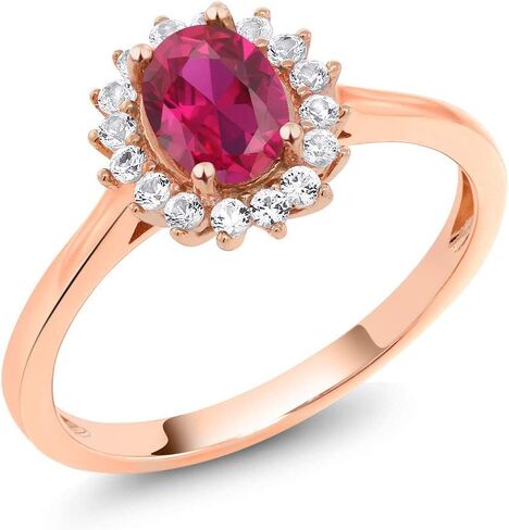 Gem Stone King 10K Rose Gold Oval 7X5MM Gemstone Birthstone and White Created Sapphire Engagement Ring For Women | Available in Size 5,6,7,8,9 in Saudi Arabia