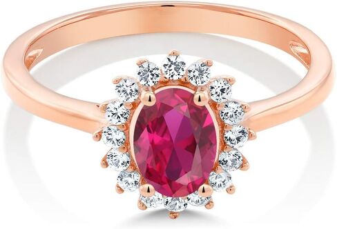 Gem Stone King 10K Rose Gold Oval 7X5MM Gemstone Birthstone and White Created Sapphire Engagement Ring For Women | Available in Size 5,6,7,8,9 in Saudi Arabia