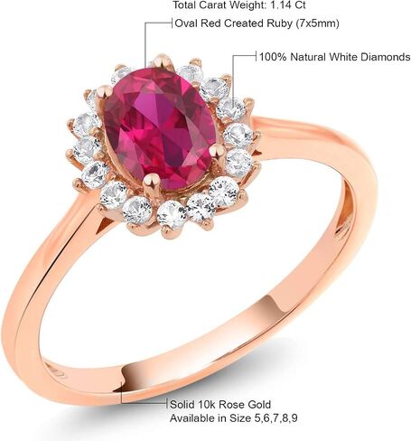 Gem Stone King 10K Rose Gold Oval 7X5MM Gemstone Birthstone and White Created Sapphire Engagement Ring For Women | Available in Size 5,6,7,8,9 in Saudi Arabia