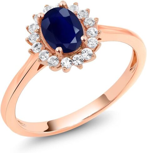 Gem Stone King 10K Rose Gold Oval 7X5MM Gemstone Birthstone and White Created Sapphire Engagement Ring For Women | Available in Size 5,6,7,8,9 in Saudi Arabia