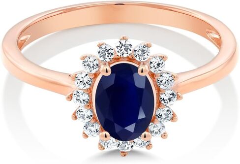 Gem Stone King 10K Rose Gold Oval 7X5MM Gemstone Birthstone and White Created Sapphire Engagement Ring For Women | Available in Size 5,6,7,8,9 in Saudi Arabia