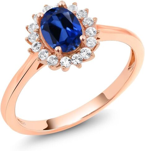 Gem Stone King 10K Rose Gold Oval 7X5MM Gemstone Birthstone and White Created Sapphire Engagement Ring For Women | Available in Size 5,6,7,8,9 in Saudi Arabia