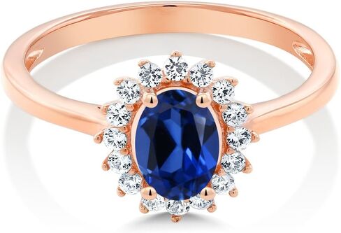 Gem Stone King 10K Rose Gold Oval 7X5MM Gemstone Birthstone and White Created Sapphire Engagement Ring For Women | Available in Size 5,6,7,8,9 in Saudi Arabia