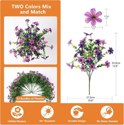 Artificial Flowers for Outdoors, 12 Bundles Multicolor Faux Silk Flower Spring Summer Decoration, Artificial Plants Fake Outdoor Flowers UV Resistant No Fade for Home Planter Porch Patio Yard Decor in Saudi Arabia