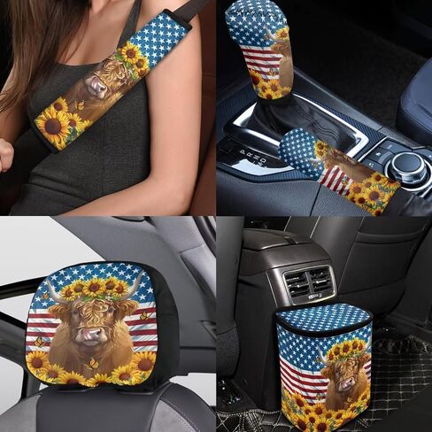 BigCarjob Chicken Flower Flower Auto Auto Pront Pront Set مجموعة كاملة للنساء مجموعات داخلية للسيارة 15 قطعة طباعة دجاج غطاء مقعد السيارة مجموعة وسادات حزام المقعد in Kuwait