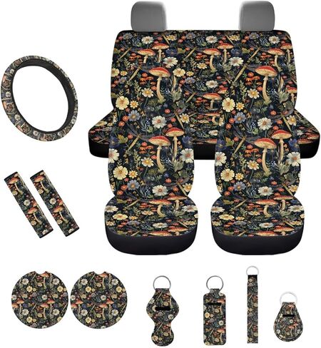 13 حزمة إكسسوارات سيارة Cottagecore Daisy زهرة مقعد السيارة تغطي الملاءمة العالمية ، أغطية عجلة القيادة ، وسادات حزام الأمان ، حامل أحمر الشفاه ، كوستر ، واقي داخلي للسيارات للنساء للنساء in Kuwait