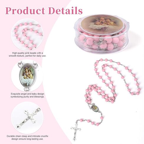 12 PCS Guardian Baby Angel Pink Bead Scented Rosaries Baptism Favors for Girls,Recuerdos De Bautizo Para Niña,Rosarios Catolicos 12 Pack Para Recuerdos,Recuerdos De Primera Comunion Niña in Saudi Arabia