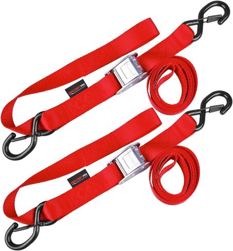 Motorcycle Tie Down Straps (2 Pack) Lab Tested 3,300lb Break Strength, Steel Cambuckle Tiedown Set with Integrated Soft Loops - Better Than a Ratchet Red in Kuwait