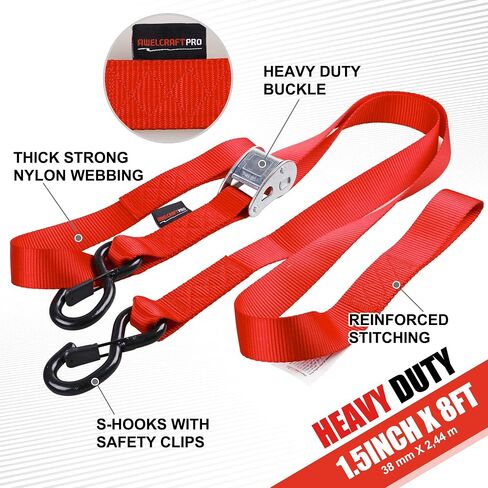 Motorcycle Tie Down Straps (2 Pack) Lab Tested 3,300lb Break Strength, Steel Cambuckle Tiedown Set with Integrated Soft Loops - Better Than a Ratchet Red in Kuwait